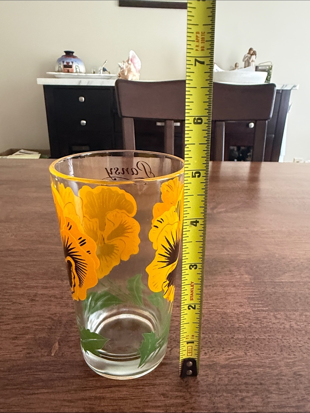 Vintage Boscul peanut butter yellow pansy drinking glass - Picture 7 of 9